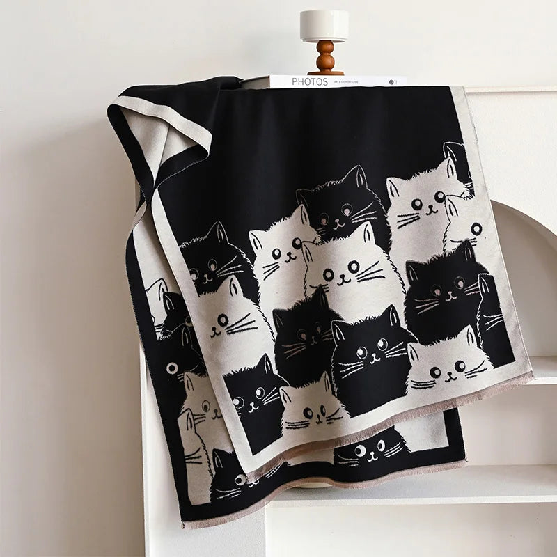 🧣 Écharpe Jacquard Chat IROJEFF – Douceur & Chaleur Hivernale
