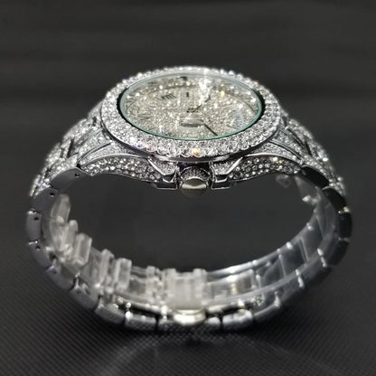 TikTok montre-bracelet en diamant pour hommes de luxe plaqué or 18 carats montres à quartz jour Date discothèque montre de fête unisexe rappeur bijoux