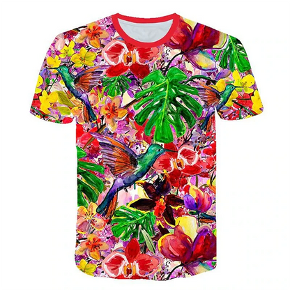 T-shirt manches courtes col ras du cou pour homme, vêtement hawaïen, imprimé Floral en 3D, plantes tropicales, feuilles d'oiseaux papillon, été