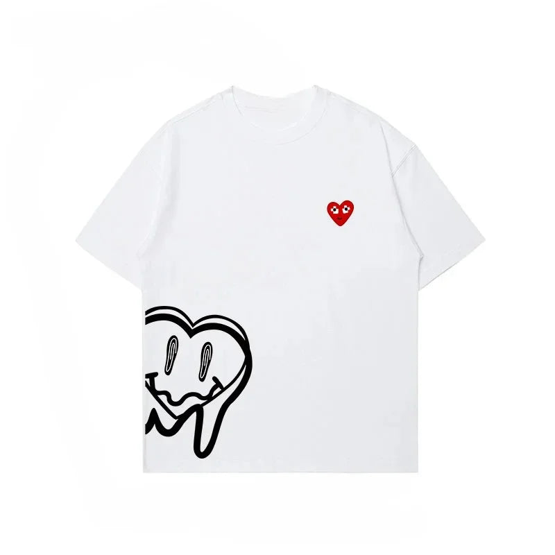 T-shirt femme été coton – Ample, imprimé amour, manches courtes, col rond tendance 2025
