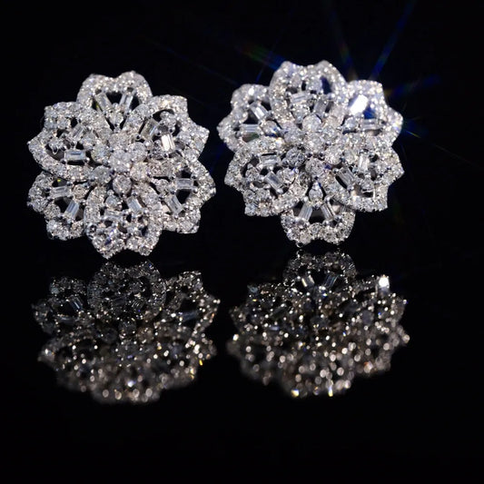 Shelly luxe réel 18K or blanc massif Au750 bijoux diamants naturels 0.90 carats squelette fleurs boucles d'oreilles pour les femmes cadeau