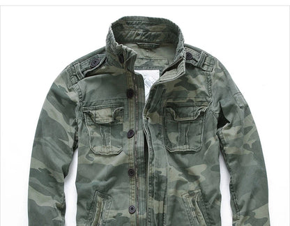 Veste militaire homme en denim – Col roulé, poches pratiques, printemps/automne