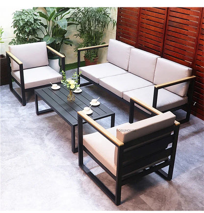 Canapé de cour en plein air européen, fauteuil en alliage d'aluminium, meubles de jardin de luxe, protection solaire, canapé étanche