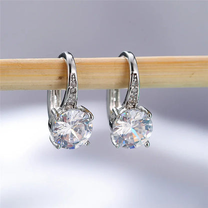 Boucles d'oreilles rondes en pierre blanche pour femmes, bijoux de mariage, cristal, classique, argent, document, femme, luxe