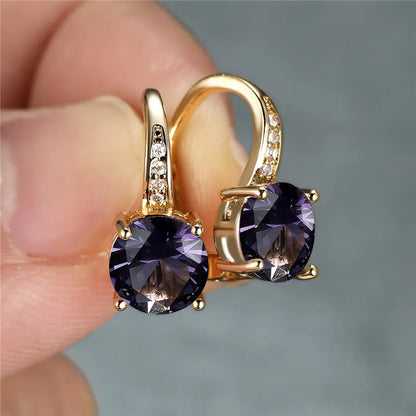 Boucles d'oreilles à clip rondes classiques pour femmes, bijoux de mariage en pierre de cristal arc-en-ciel mystique, document doré délicat