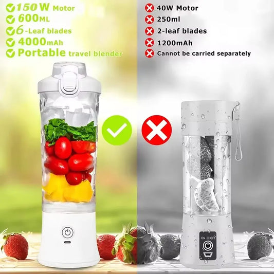 Blender Portable 600 ml – 6 Lames Inox &amp; Recharge USB-C