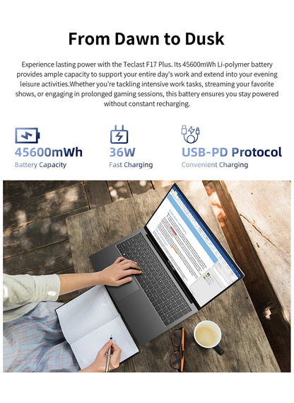 💻 Teclast F17Plus – Ordinateur portable 17.3" IPS, Intel N95, 16GB RAM, 512GB SSD