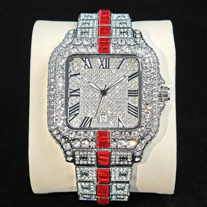 Montres de luxe en diamant rouge pour hommes, marque ummy GUET, Hip Hop, glacé, bling, bijoux, montre-bracelet, mode, étanche, horloges à quartz carrées
