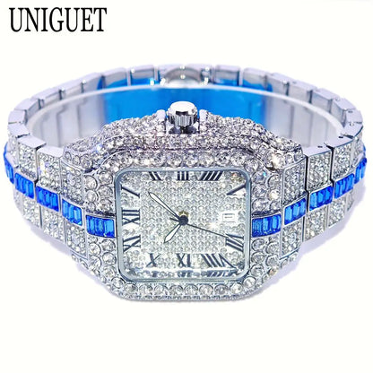 Montres de luxe en diamant rouge pour hommes, marque ummy GUET, Hip Hop, glacé, bling, bijoux, montre-bracelet, mode, étanche, horloges à quartz carrées