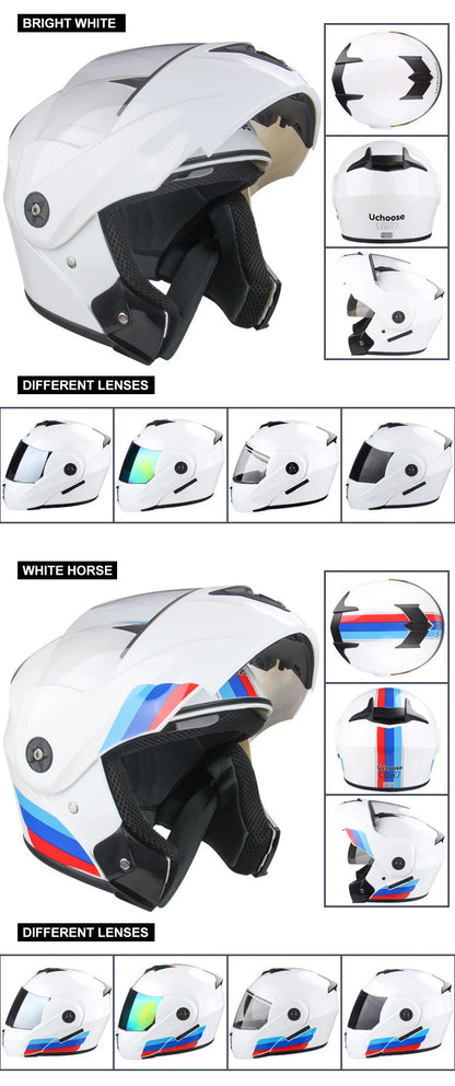 Uchoose-Casque de moto unisexe avec visière, double lentille, section transversale, certification DOT, casque de sécurité modulaire, casque à rabat