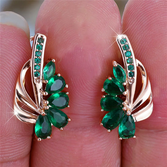 Boucles d'oreilles clip en pierre pour femme, bijoux de mariage, breloque, document doré, couleur verte, luxe