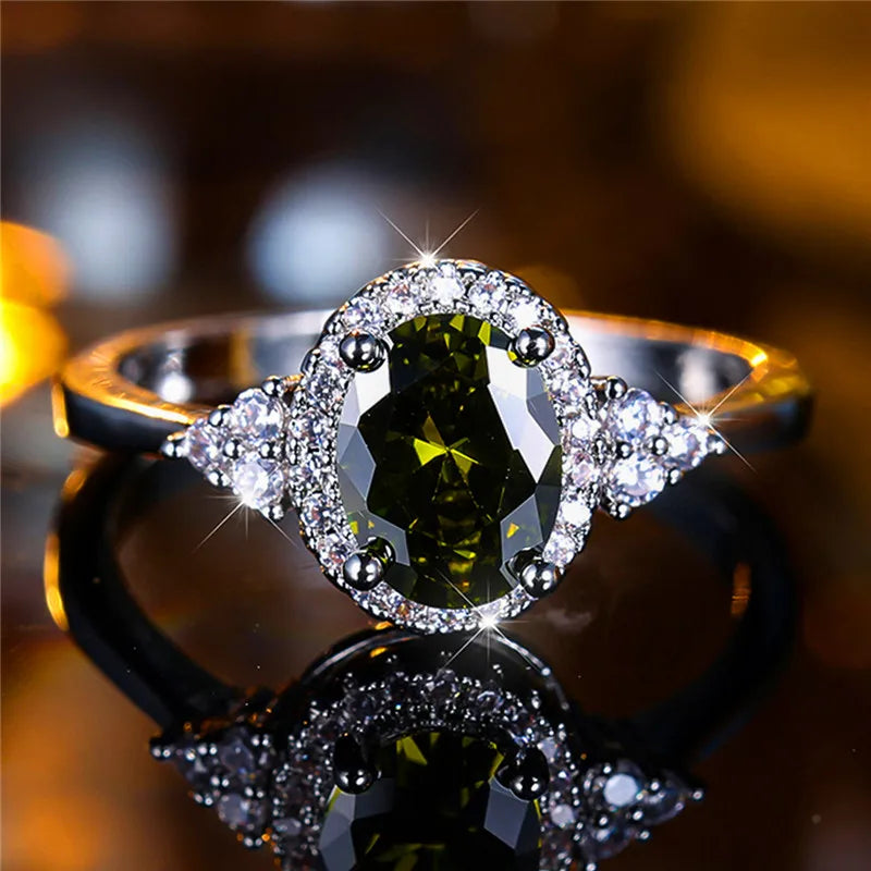 Bague de fiançailles en pierre de Zircon ovale noir pour femme, mignon, tendance, couleur argent, bijoux de mariée, cadeau pour femmes