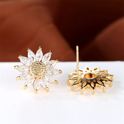 Boucles d'oreilles de luxe en pierre blanche pour femmes, couleur or, bijoux en pierre de Zircon pour femmes, breloque fleur en cristal, boucle d'oreille de mariage