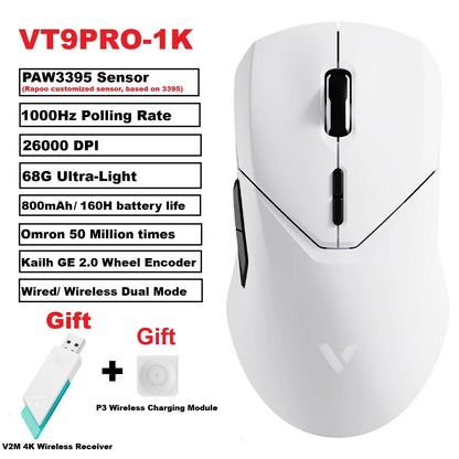 Rapoo VT9PRO – Souris de jeu sans fil légère 68g, 26000 DPI, autonomie 160H