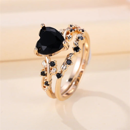Ensemble de bagues en forme de cœur pour femmes, bleu Royal, vert, noir, rouge, couleur or Rose, Zircon blanc, bandes de mariage, bijoux pour la fête des mères