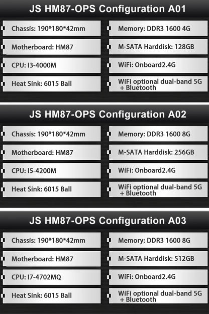 JINGSHA HM87 OPS 4e génération Intel Mini PC 2.4G LAN ordinateur de bureau Windows 10 4GB RAM 128GB ROM double bande WiFi Bluetooth USB Mini ordinateur