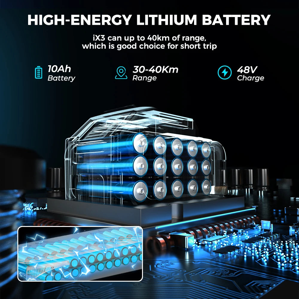 iScooter iX3 – Scooter Électrique Tout-Terrain 800W, 40 km/h, Autonomie 60 km – 10 Pouces