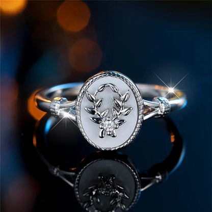ChimFemale-Bague de Cuir oral elu Ovale en Pierre d'Émail Blanc pour Femme, Vintage, Or, Argent, Bijoux de Mariage, Cadeau