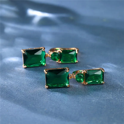 Boucles d'Oreilles Carrées en Clip Vert pour Femme, Bijoux Mignons, Vintage, en Or, pour Document de Mariage
