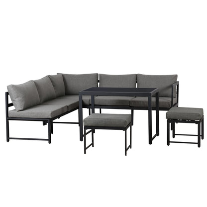 Ensemble canapé et chaise longue d'extérieur, ensemble de sièges en aluminium pour balcon de jardin avec fonction chaise longue