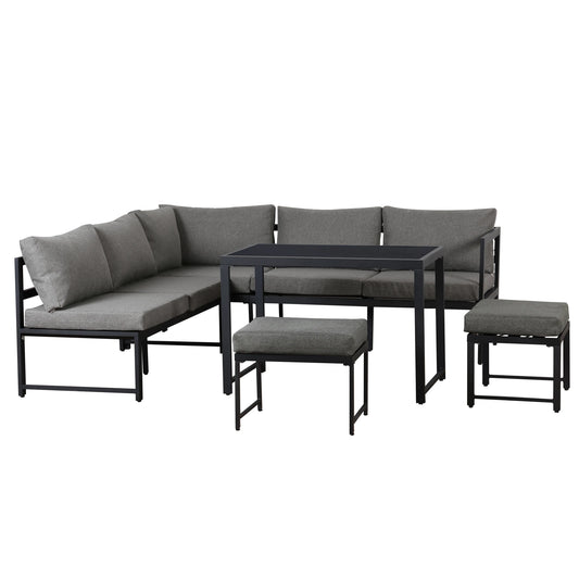 Ensemble canapé et chaise longue d'extérieur, ensemble de sièges en aluminium pour balcon de jardin avec fonction chaise longue