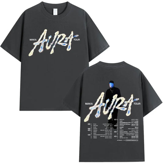 Rappeur Maka 2025 Aura Tour Merch T-shirts hommes femmes mode Vintage T-shirt décontracté coton col rond manches courtes T-shirt Streetwear