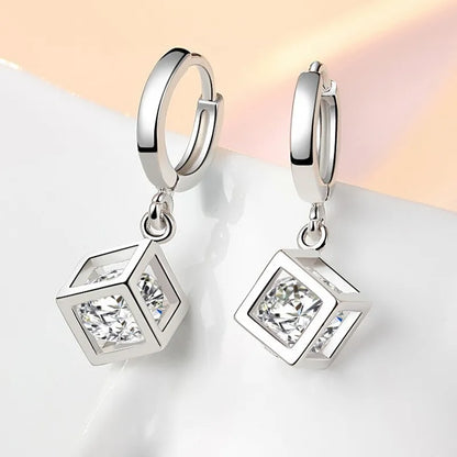 Boucles d'oreilles créoles en argent regardé 925 pour femmes, cube magique simple, accessoires de bijoux de mariage, tempérament