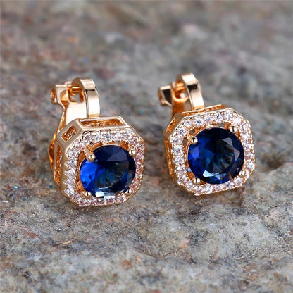 Boucles d'oreilles clip rondes en pierre de cristal pour femmes, bijoux simples, cadeaux de mode, or rose, argent, document blanc, vert, bleu