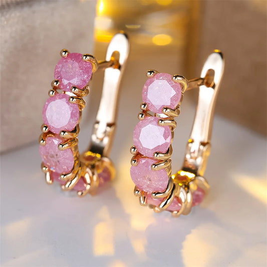 Boucles d'oreilles en Zircon pour femmes, rose, vert, bleu Aqua, fleur de glace, Vintage, couleur or, bijoux de mariage, cadeaux de noël