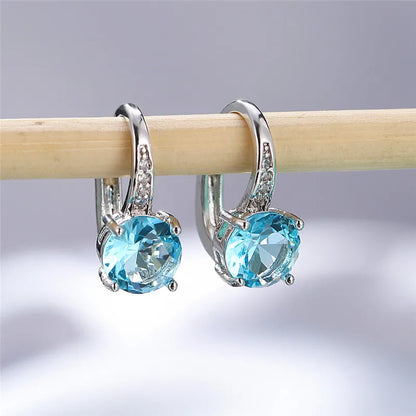 Boucles d'oreilles rondes en pierre blanche pour femmes, bijoux de mariage, cristal, classique, argent, document, femme, luxe