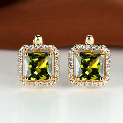 Boucles d'oreilles carrées en pierre verte et Zircon pour femmes, jolies boucles d'oreilles en pierre de naissance en cristal, style Boho, couleur or, petites boucles d'oreilles pour femmes, bijoux