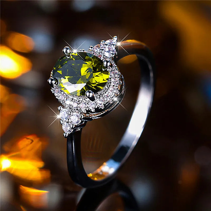 Bague de fiançailles en pierre de Zircon ovale noir pour femme, mignon, tendance, couleur argent, bijoux de mariée, cadeau pour femmes