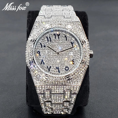Luxus Voller Diamant Uhren für Männer Marke Hip Hop Iced Out Arabischen Ziffern Mode Stahl Wasserdichte Uhr Drop Shipping 