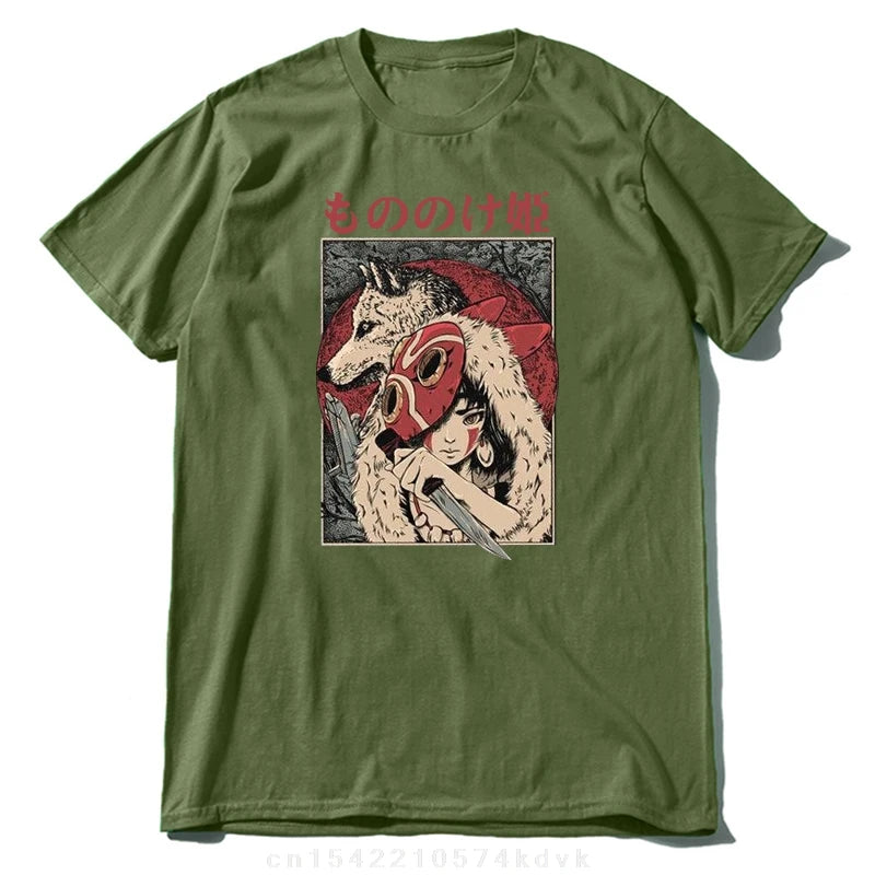 T-shirt homme coton 100% – Anime Princesse Mononoke, col rond décontracté manches courtes