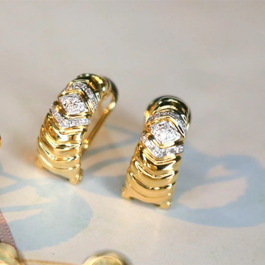 Shelly-Boucles d'Oreilles Vintage en Or Jaune Massif 18K, Bijoux en Diamants Naturels, Conception Géométrique en Losange, Cadeau pour Femme, AU750