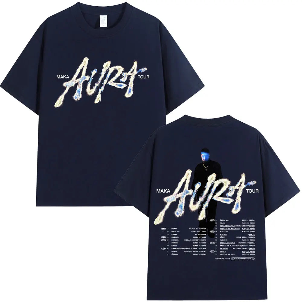 Rappeur Maka 2025 Aura Tour Merch T-shirts hommes femmes mode Vintage T-shirt décontracté coton col rond manches courtes T-shirt Streetwear