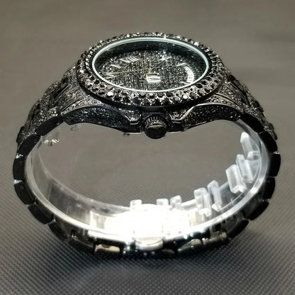 TikTok montre-bracelet en diamant pour hommes de luxe plaqué or 18 carats montres à quartz jour Date discothèque montre de fête unisexe rappeur bijoux