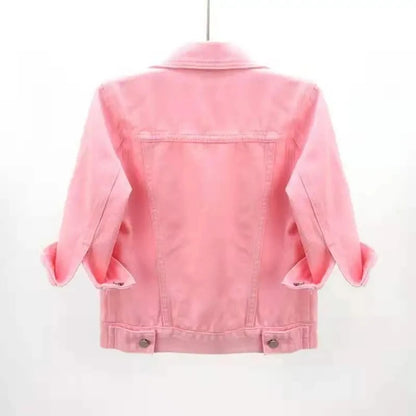 Veste en Jean pour femmes, hauts de couleur rose, couleur unie, courte, multicolore