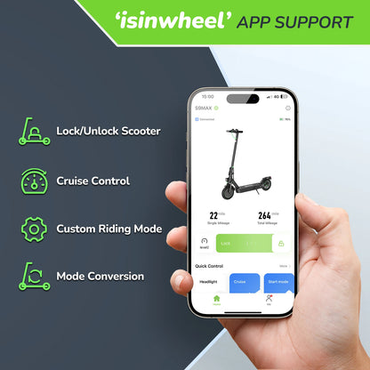 ISINWHEEL S9 MAX – Scooter Électrique Adulte 500W, Batterie 36V 10,4Ah, Pneus 10"