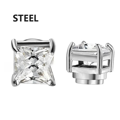 Boucles d'oreilles à tige magnétique en acier inoxydable pour hommes et femmes, ensemble de boucles d'oreilles à clip non ichi, aimant CZ blanc unisexe, cadeau de bijoux, 1 paire