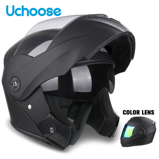 Uchoose Casque à Section transversale Double lentille Certification DOT Casque de moto de sécurité Casque à rabat modulaire Casque unisexe avec visière