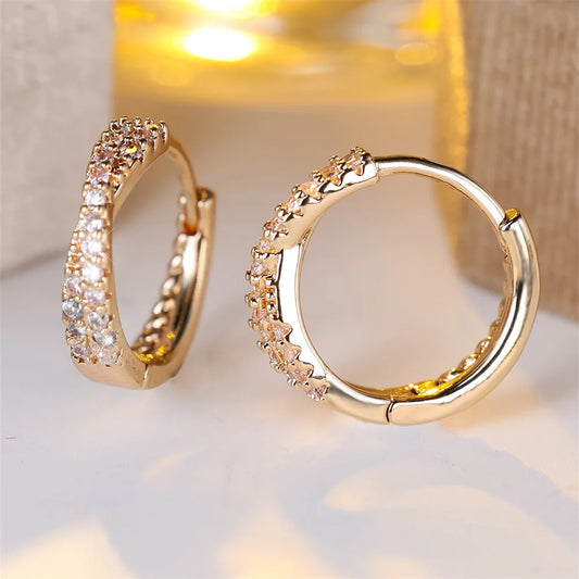 Boucles d'oreilles créoles croisées en Zircon blanc pour femmes, petite pierre, Vintage, couleur or argent, bijoux de mariage, accessoire polyvalent