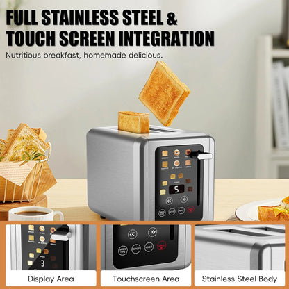 Grille-Pain BAIHUAN KST075AE – Acier Inoxydable, 2 Tranches, Minuterie Digitale