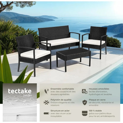 Ensemble de meubles de jardin d'extérieur, canapé 2 places, 2 chaises longues et 1 Table de jardin, meubles de jardin pour balcon et terrasse