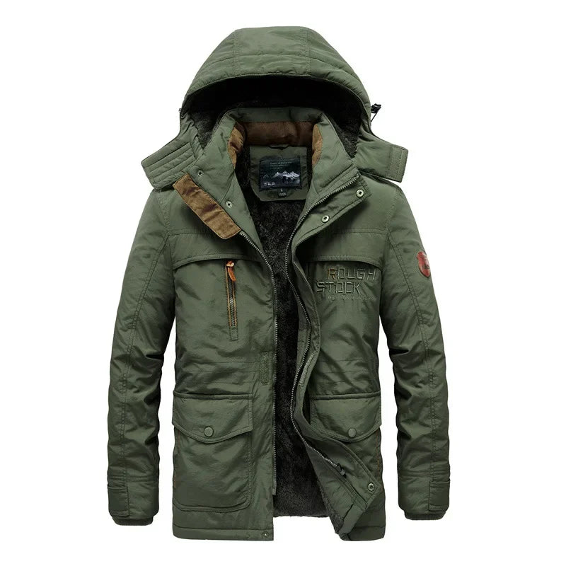 Veste longue polaire homme épaisse et chaude, style décontracté avec capuche amovible. Parfaite pour l’hiver ❄️. -10% pour les abonnés ParisPetitPrix.com !