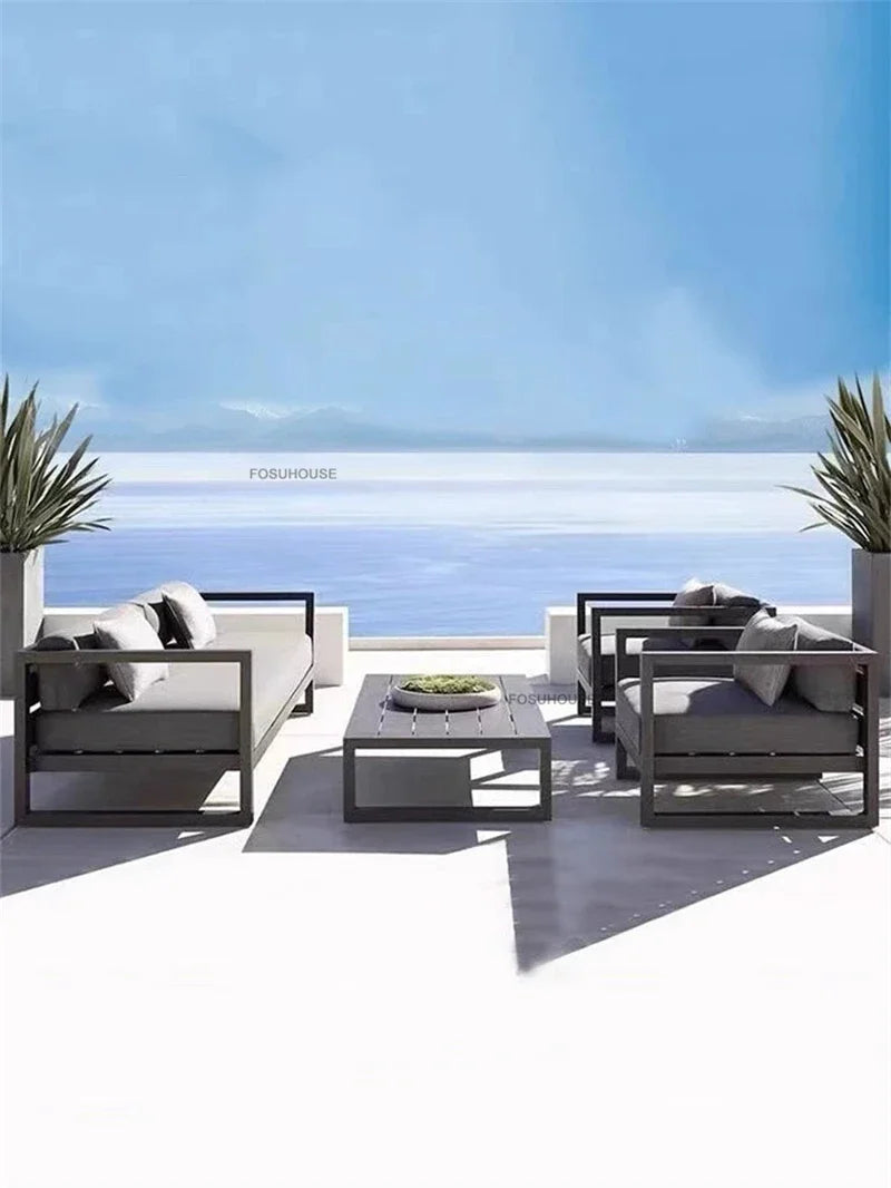 Canapé de cour en plein air européen, fauteuil en alliage d'aluminium, meubles de jardin de luxe, protection solaire, canapé étanche
