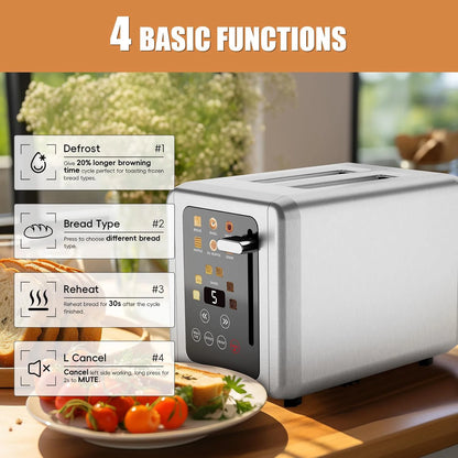 Grille-Pain BAIHUAN KST075AE – Acier Inoxydable, 2 Tranches, Minuterie Digitale