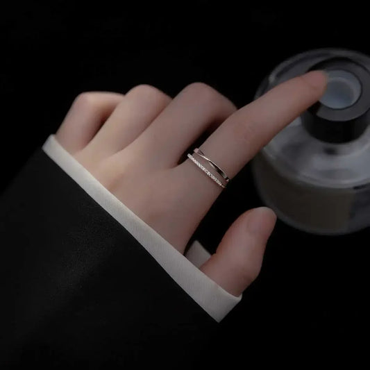Bague en argent Sterling 925 en zircon Double géométrie pour femmes, bijoux, anneau ouvert réglable pour fête, cadeau d'anniversaire
