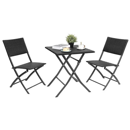 Ensemble de table pliante et 2 chaises d'extérieur, meubles pliants, chaise en rotin, table de pique-nique de camping portable, ensemble de balcon, 3 pièces