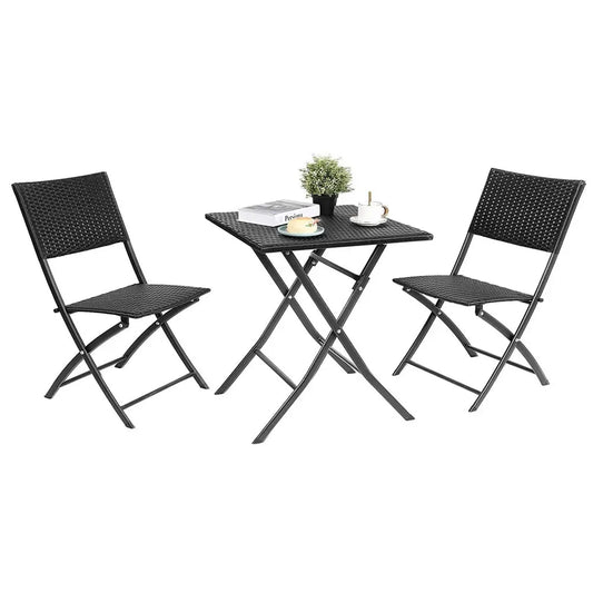 Ensemble de table pliante et 2 chaises d'extérieur, meubles pliants, chaise en rotin, table de pique-nique de camping portable, ensemble de balcon, 3 pièces
